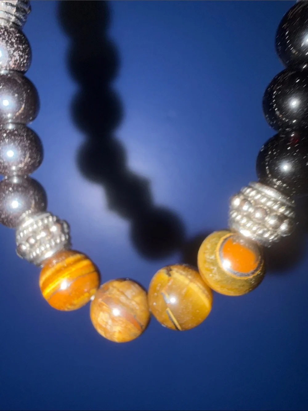 Beaded Bracelet with Tiger Eye and Black Stones NWT